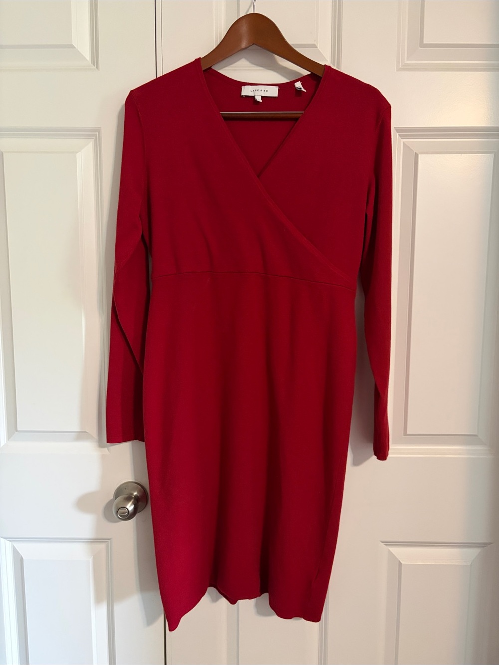 Lark & Ro Crimson Faux-Wrap Long Sleeve Sweater Dress